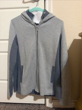 Rachel Zoe Light Gray & Charcoal Hooded Zip-Up Sweater